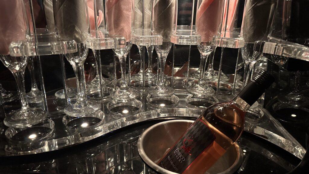 Champagne glasses with a wine bottle